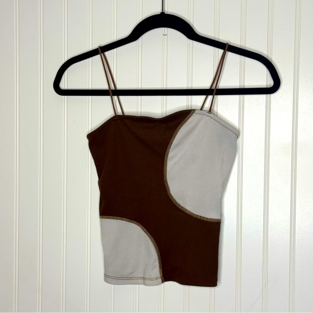 Y2K Sexy 2 Tone Colorblock Spaguetti Strap Wavy Ribbed Tank Top Size XS